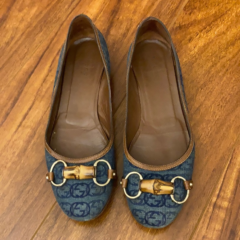 Gucci denim flats with bamboo detail